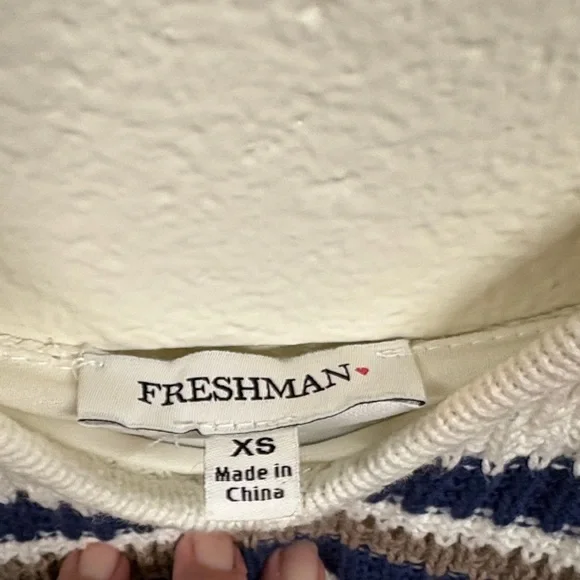 Freshman Cream and Blue Striped Midi Dress - Picture 2 of 4